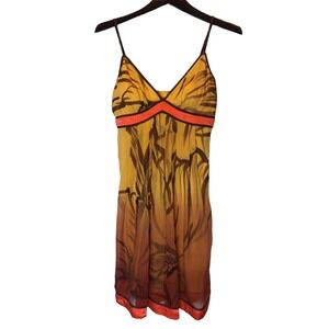 Sue Wong Dress Yellow Orange Brown floral Mixed Print Spaghetti strap Silk Mini